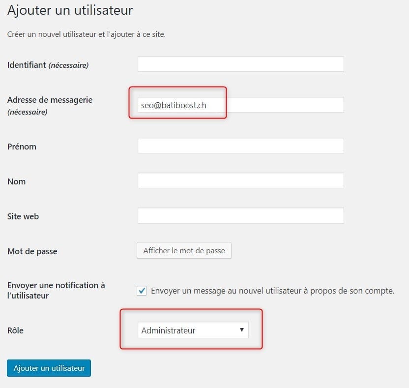 ajout utilisateur Wordpress